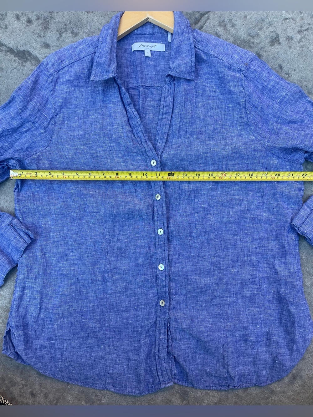 Foxcroft NYC 100% Linen Button Front Shirt XL Blue Relaxed Fit - Picture 7 of 8